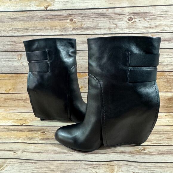 Vera Wang Womens Black Leather Rebel Rahda High Heel Ankle Boots 9M - Picture 4 of 11